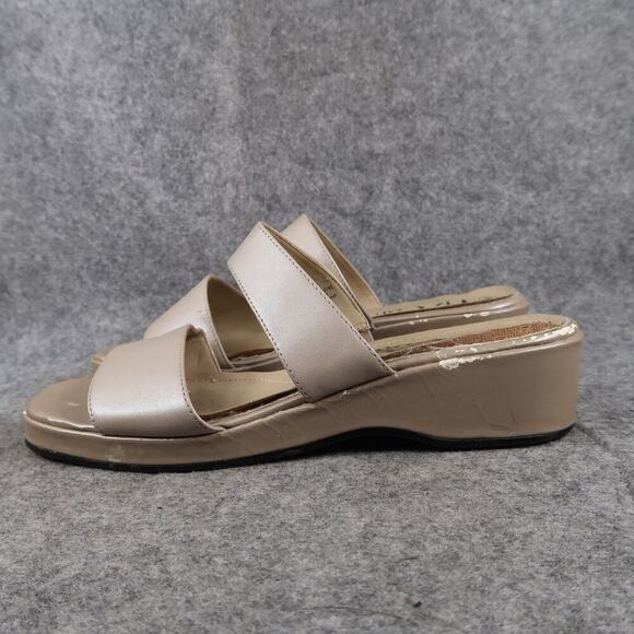 Liz Cole Shoes Womens 8 Sandals Wedge Slides Leather Slip On Double Strap Retro - Picture 4 of 11